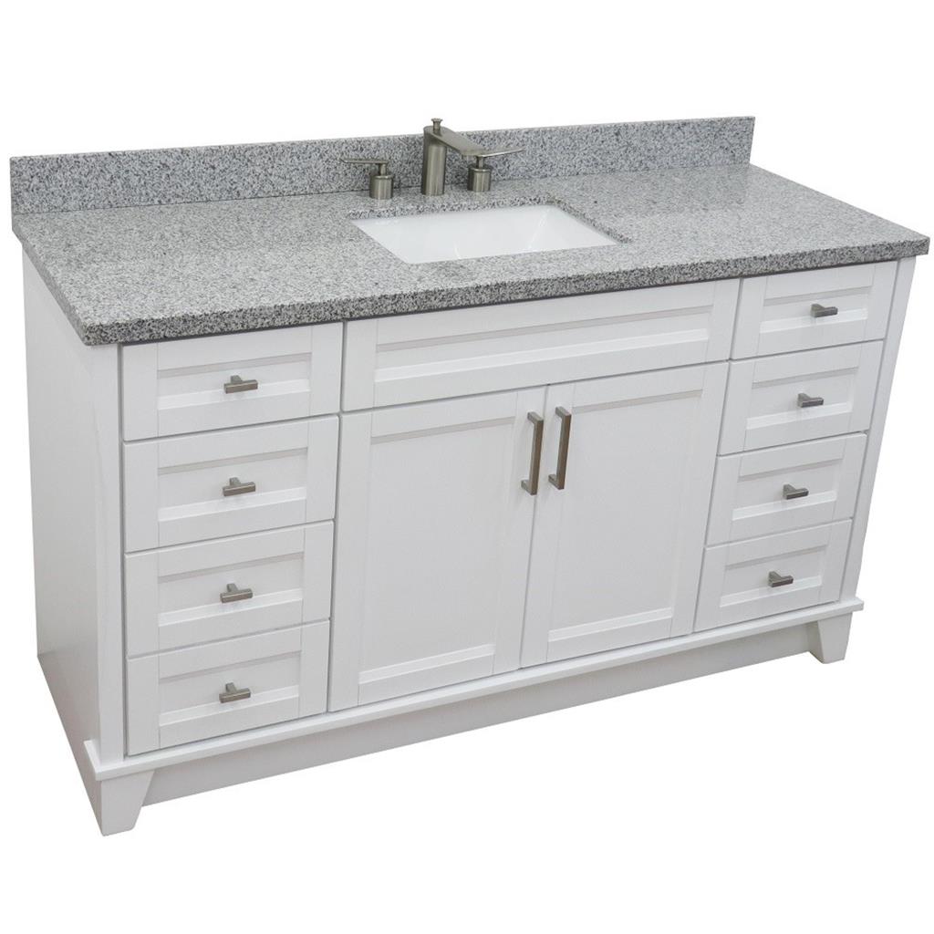 Bellaterra Home, Terni 61" White Single Vanity, Rectangle Sink, Gray Granite#top-options_gray-granite-top