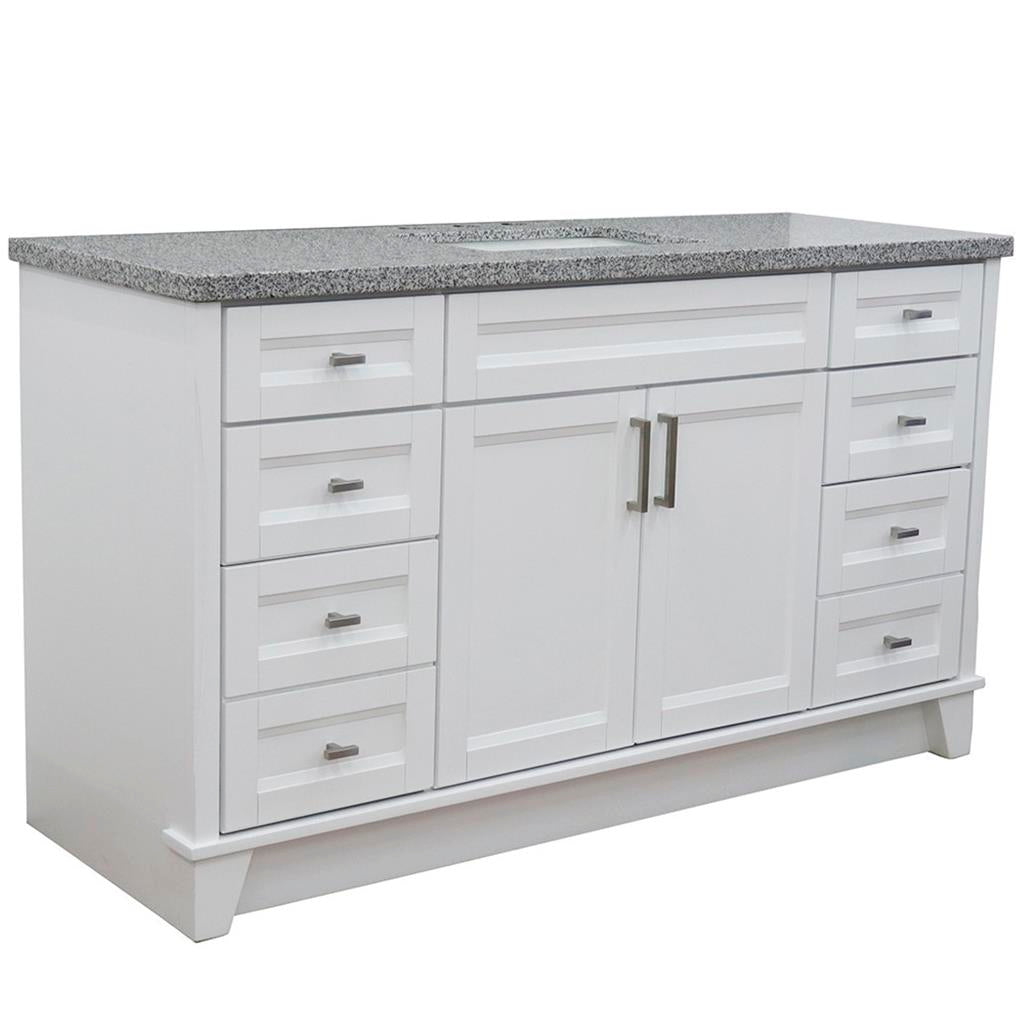 Bellaterra Home, Terni 61" White Single Vanity, Rectangle Sink, Gray Granite#top-options_gray-granite-top