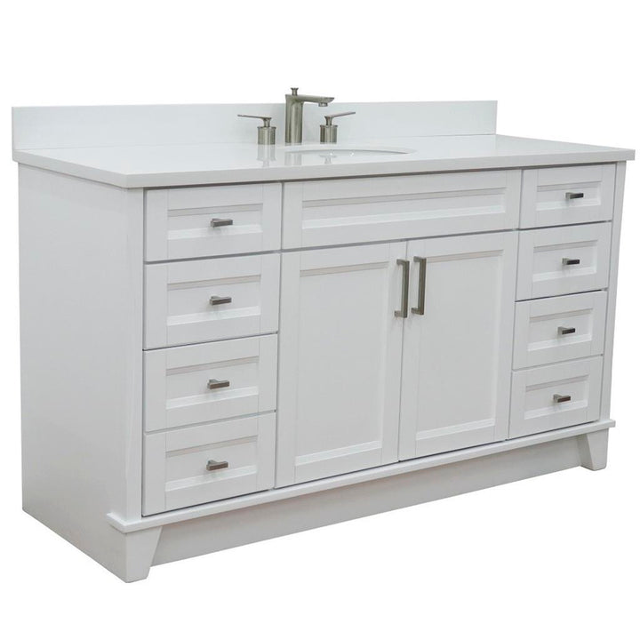 Bellaterra Home, Terni 61" White Single Vanity, Oval Sink, White Quartz#top-options_white-quartz-top