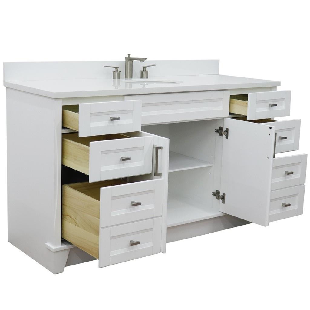 Bellaterra Home, Terni 61" White Single Vanity, Oval Sink, White Quartz#top-options_white-quartz-top