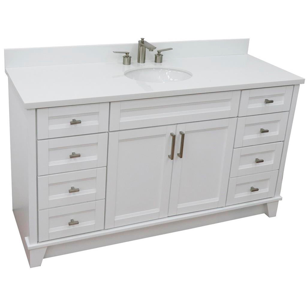 Bellaterra Home, Terni 61" White Single Vanity, Oval Sink, White Quartz#top-options_white-quartz-top