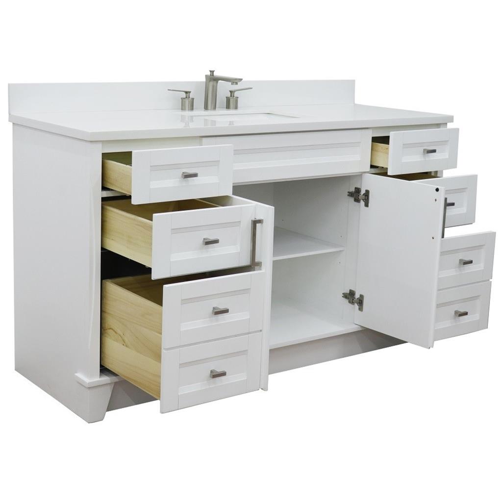Bellaterra Home, Terni 61" White Single Vanity, Rectangle Sink, White Quartz#top-options_white-quartz-top