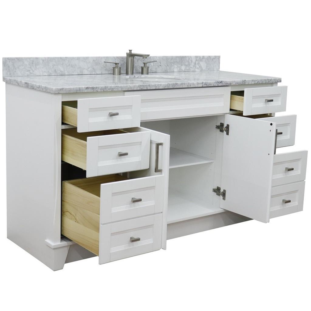 Bellaterra Home, Terni 61" White Single Vanity, Oval Sink, White Carrara Marble#top-options_white-carrara-marble-top