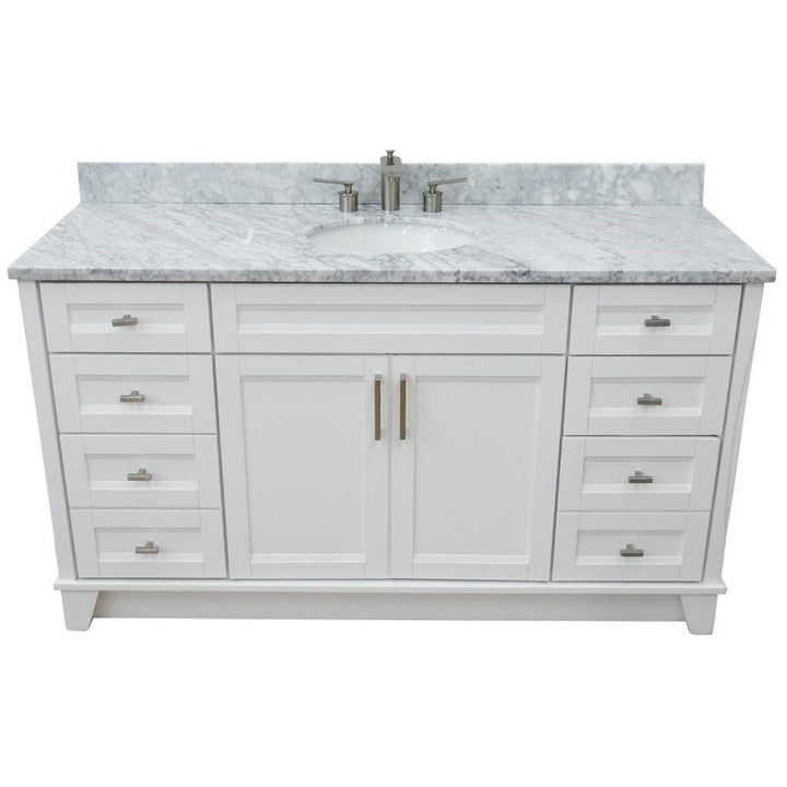 Bellaterra Home, Terni 61" White Single Vanity, Oval Sink, White Carrara Marble#top-options_white-carrara-marble-top