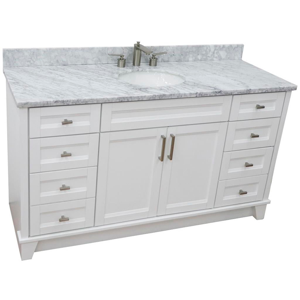 Bellaterra Home, Terni 61" White Single Vanity, Oval Sink, White Carrara Marble#top-options_white-carrara-marble-top
