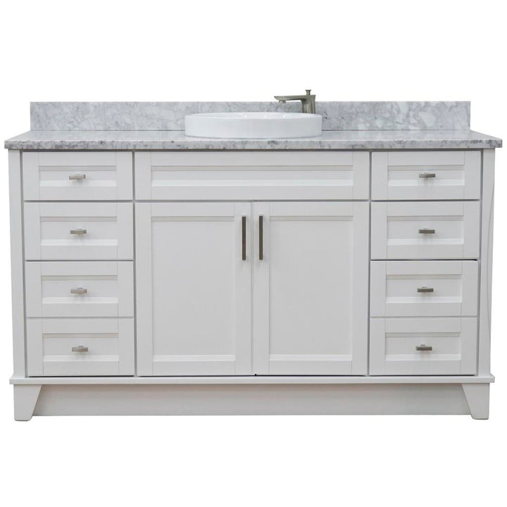 Bellaterra Home, Terni 61" White Single Vanity, Round Sink, White Carrara Marble#top-options_white-carrara-marble-top