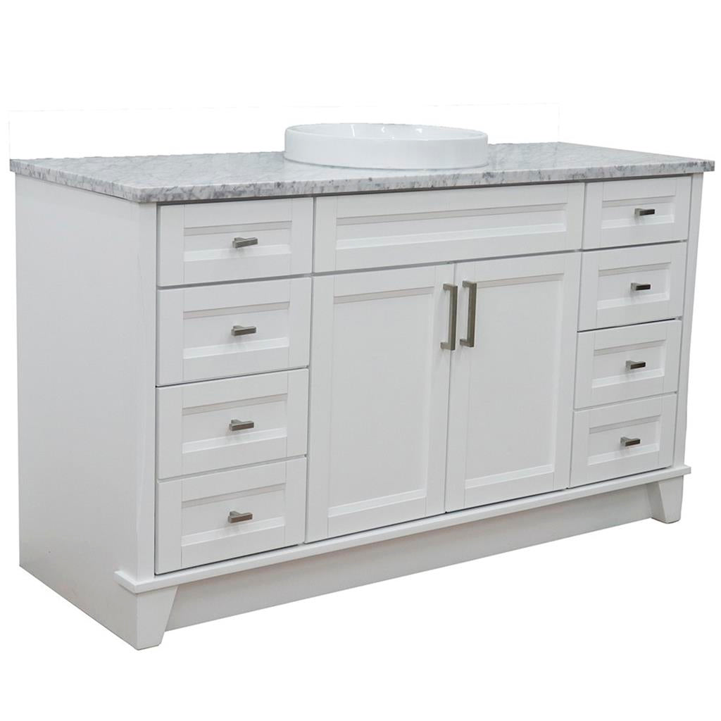 Bellaterra Home, Terni 61" White Single Vanity, Round Sink, White Carrara Marble#top-options_white-carrara-marble-top