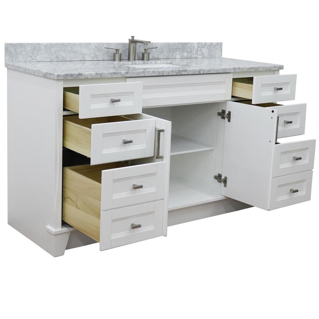 Bellaterra Home, Terni 61" White Single Vanity, Rectangle Sink, White Carrara Marble#top-options_white-carrara-marble-top