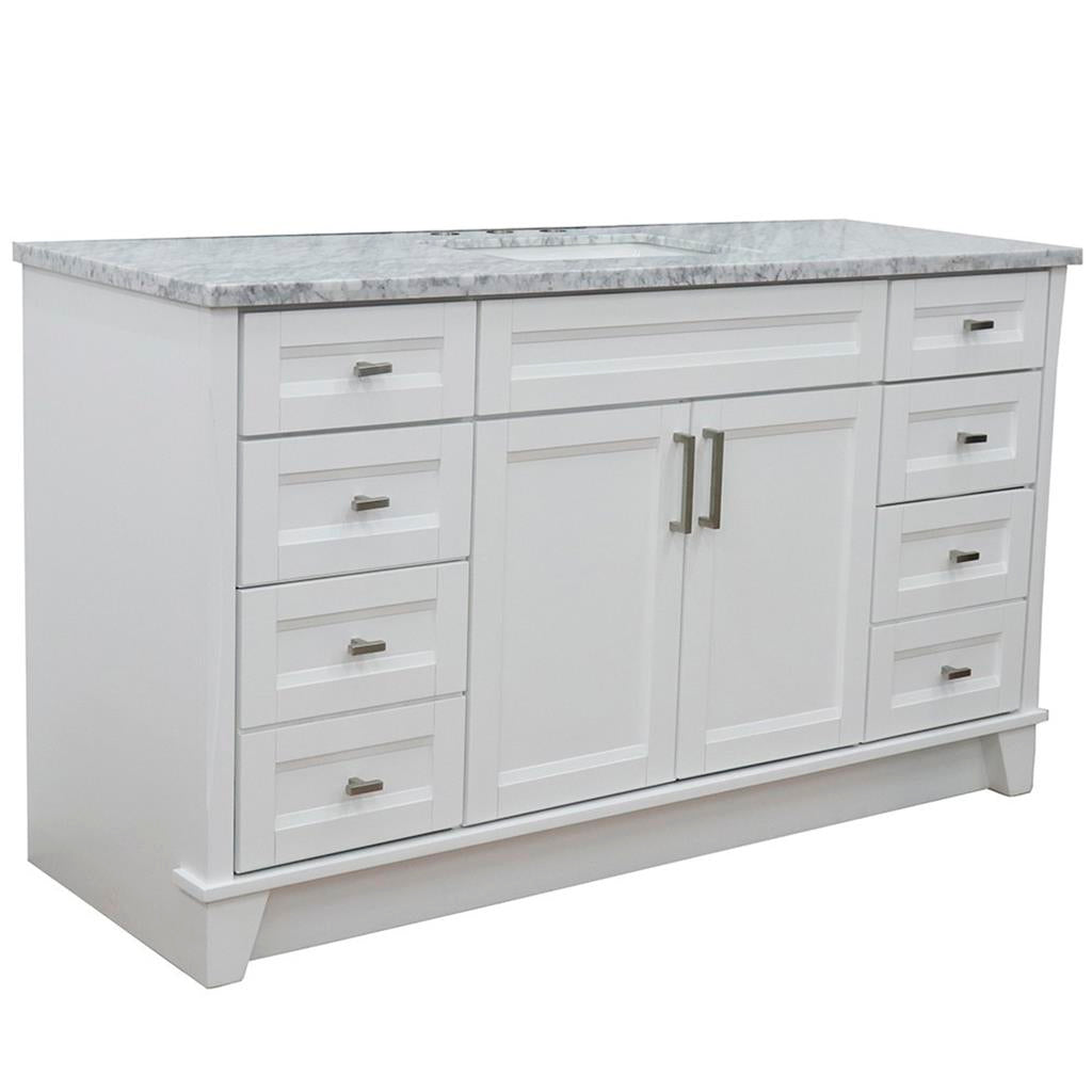 Bellaterra Home, Terni 61" White Single Vanity, Rectangle Sink, White Carrara Marble#top-options_white-carrara-marble-top