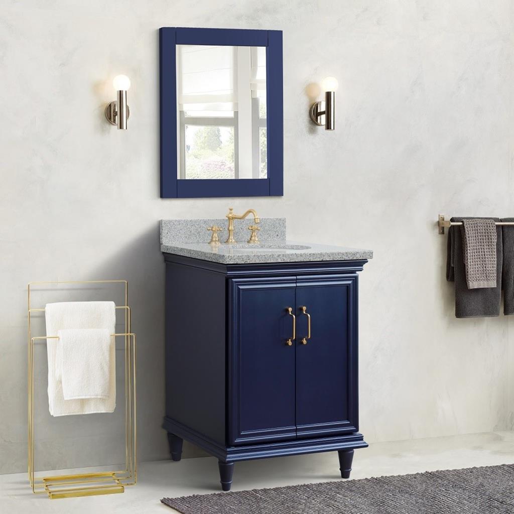 Bellaterra Home, Forli 25" Blue Vanity, Oval Sink, Gray Granite#top-options_gray-granite-top