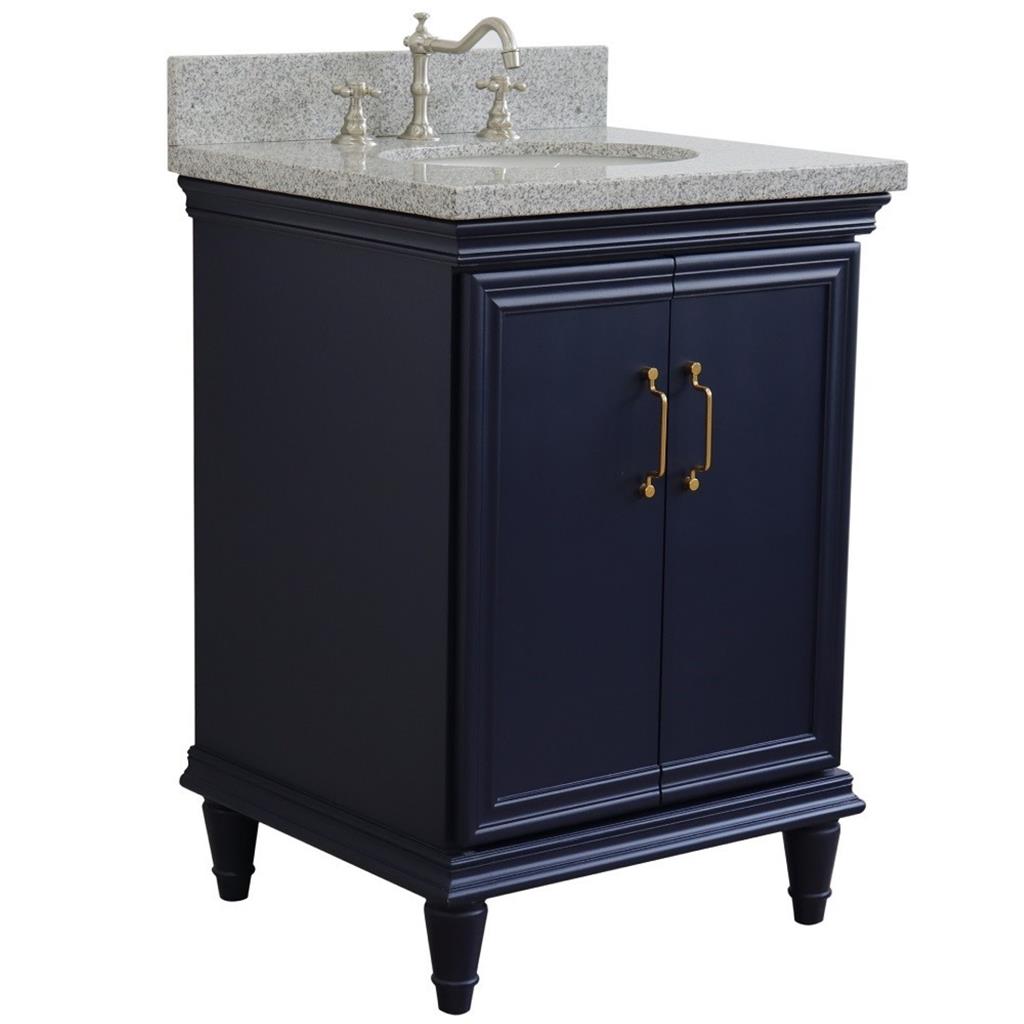 Bellaterra Home, Forli 25" Blue Vanity, Oval Sink, Gray Granite#top-options_gray-granite-top