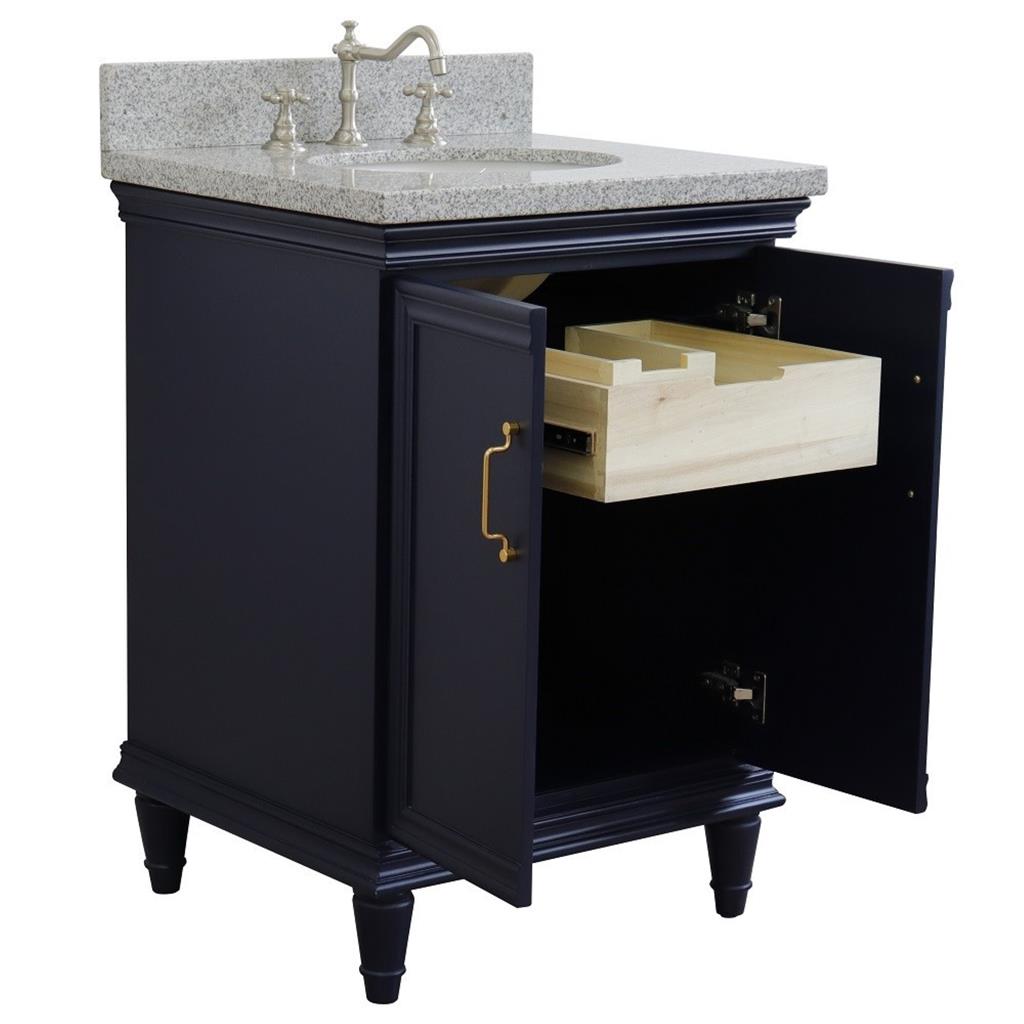 Bellaterra Home, Forli 25" Blue Vanity, Oval Sink, Gray Granite#top-options_gray-granite-top