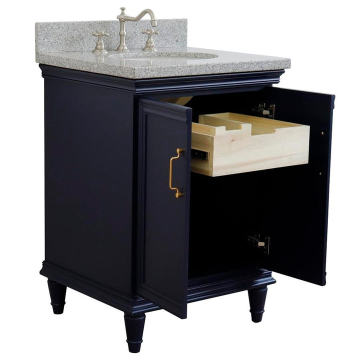 Bellaterra Home, Forli 25" Blue Vanity, Oval Sink, Gray Granite#top-options_gray-granite-top