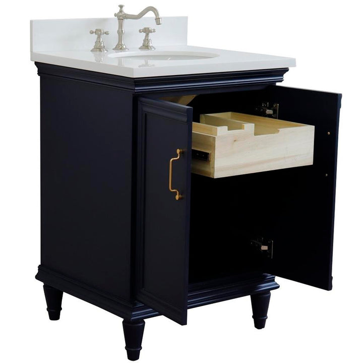 Bellaterra Home, Forli 25" Blue Vanity, Oval Sink, White Quartz#top-options_white-quartz-top