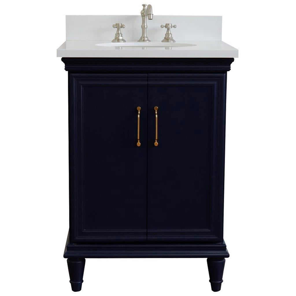 Bellaterra Home, Forli 25" Blue Vanity, Oval Sink, White Quartz#top-options_white-quartz-top