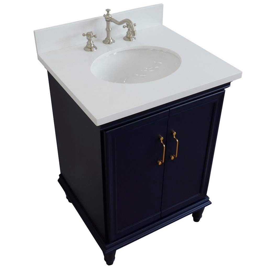 Bellaterra Home, Forli 25" Blue Vanity, Oval Sink, White Quartz#top-options_white-quartz-top