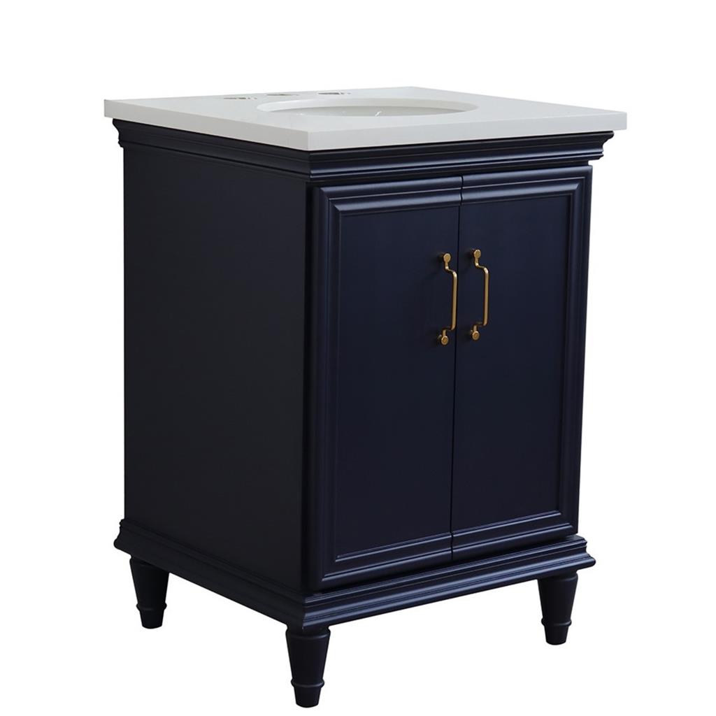 Bellaterra Home, Forli 25" Blue Vanity, Oval Sink, White Quartz#top-options_white-quartz-top