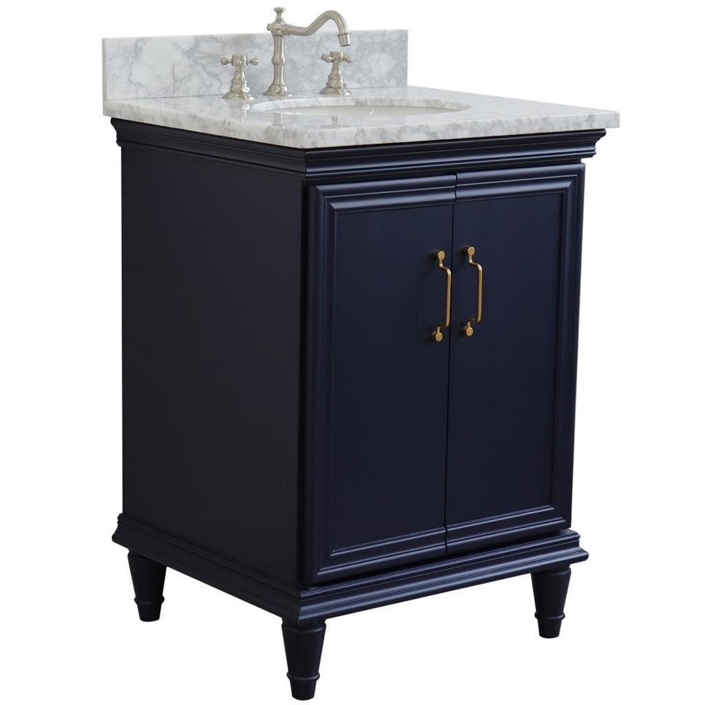 Bellaterra Home, Forli 25" Blue Vanity, Oval Sink, White Carrara Marble#top-options_white-carrara-marble-top