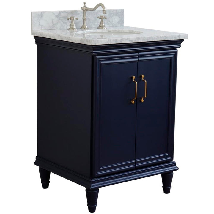 Bellaterra Home, Forli 25" Blue Vanity, Oval Sink, White Carrara Marble#top-options_white-carrara-marble-top