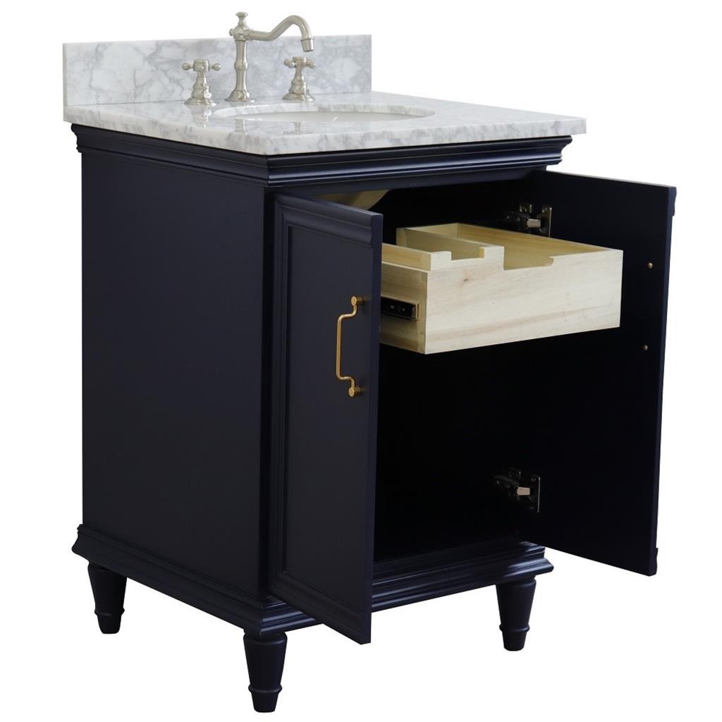 Bellaterra Home, Forli 25" Blue Vanity, Oval Sink, White Carrara Marble#top-options_white-carrara-marble-top
