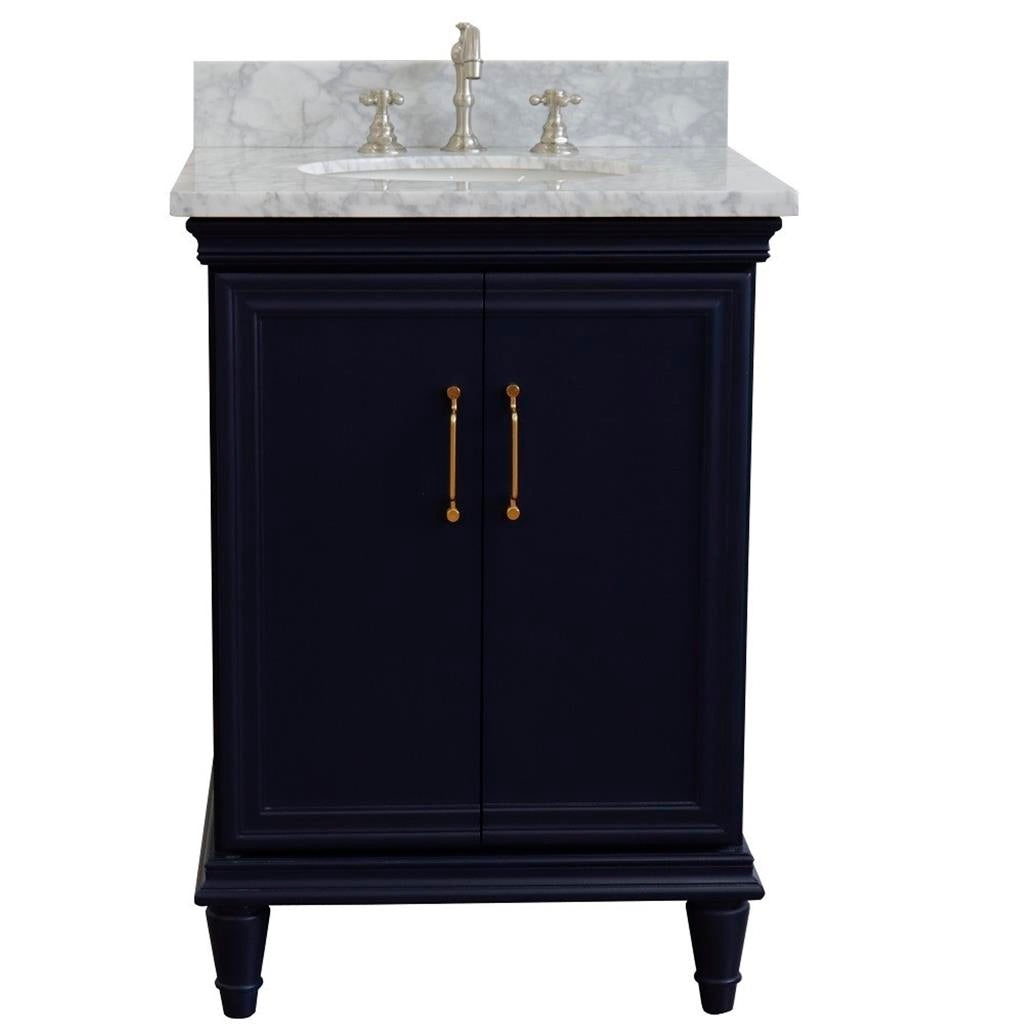 Bellaterra Home, Forli 25" Blue Vanity, Oval Sink, White Carrara Marble#top-options_white-carrara-marble-top