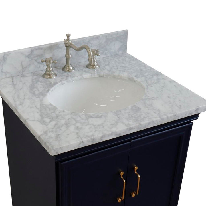 Bellaterra Home, Forli 25" Blue Vanity, Oval Sink, White Carrara Marble#top-options_white-carrara-marble-top