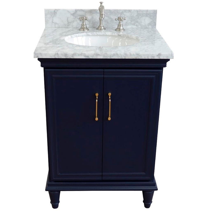Bellaterra Home, Forli 25" Blue Vanity, Oval Sink, White Carrara Marble#top-options_white-carrara-marble-top