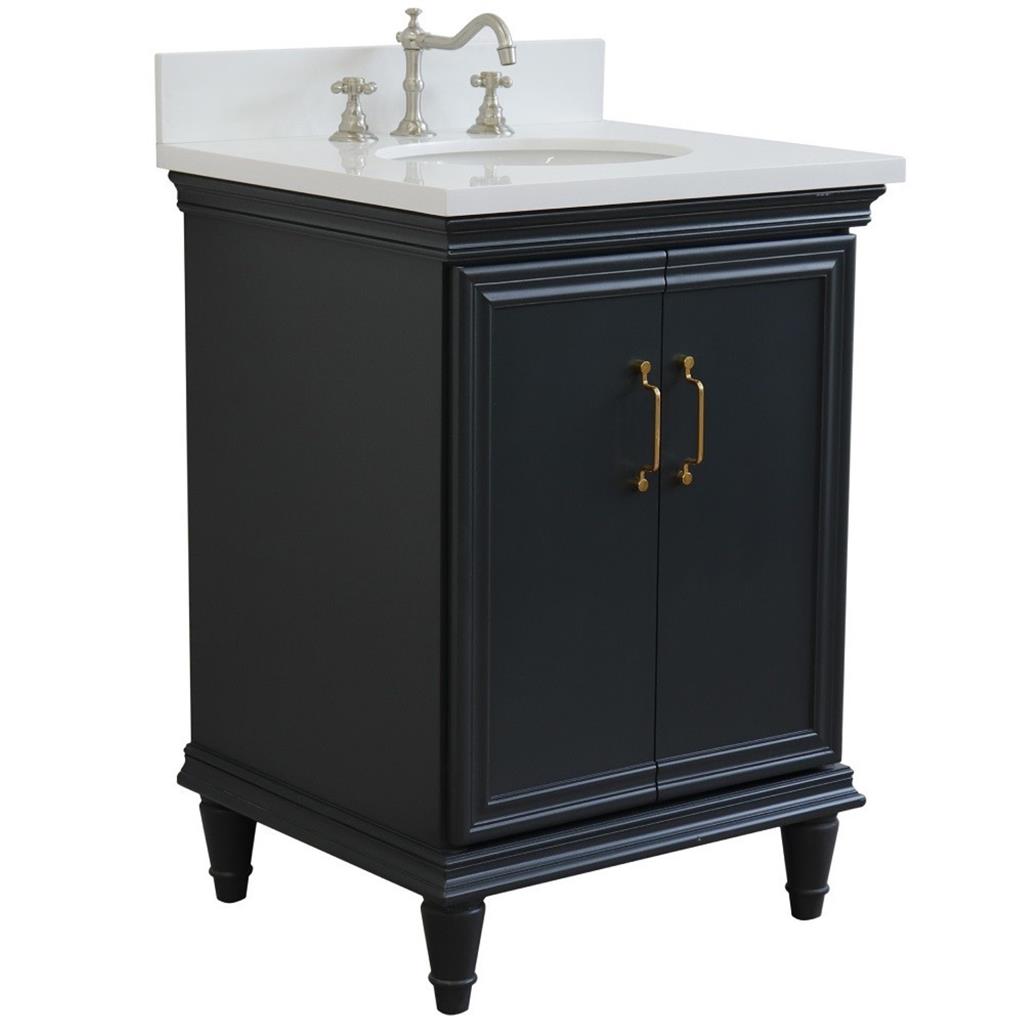 Bellaterra Home, Forli 25" Dark Gray Vanity, Oval Sink, White Quartz#top-options_white-quartz-top