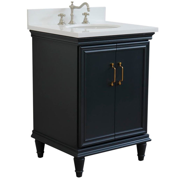 Bellaterra Home, Forli 25" Dark Gray Vanity, Oval Sink, White Quartz#top-options_white-quartz-top