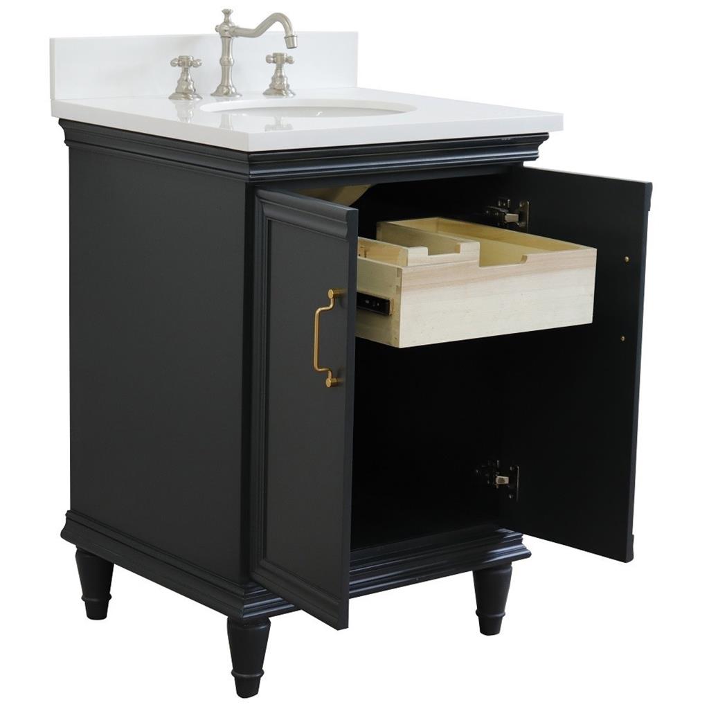 Bellaterra Home, Forli 25" Dark Gray Vanity, Oval Sink, White Quartz#top-options_white-quartz-top