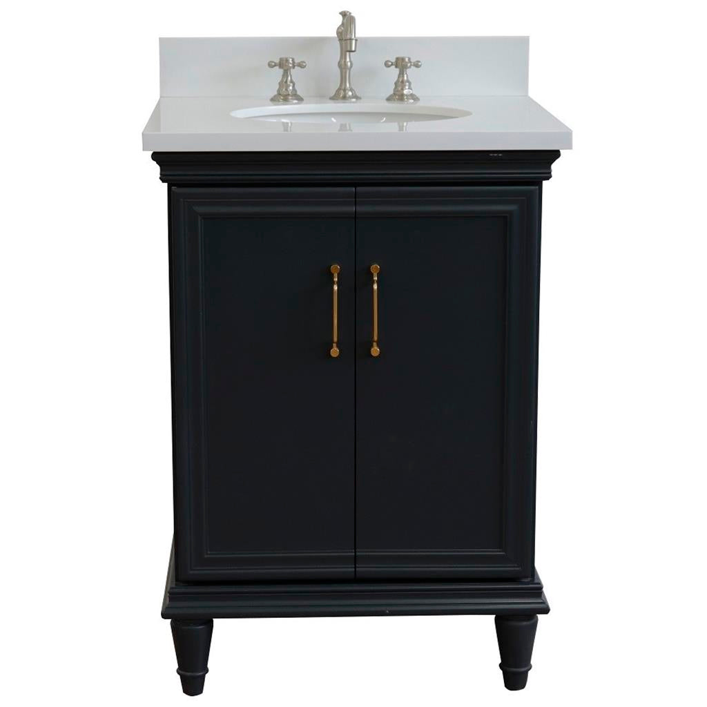 Bellaterra Home, Forli 25" Dark Gray Vanity, Oval Sink, White Quartz#top-options_white-quartz-top