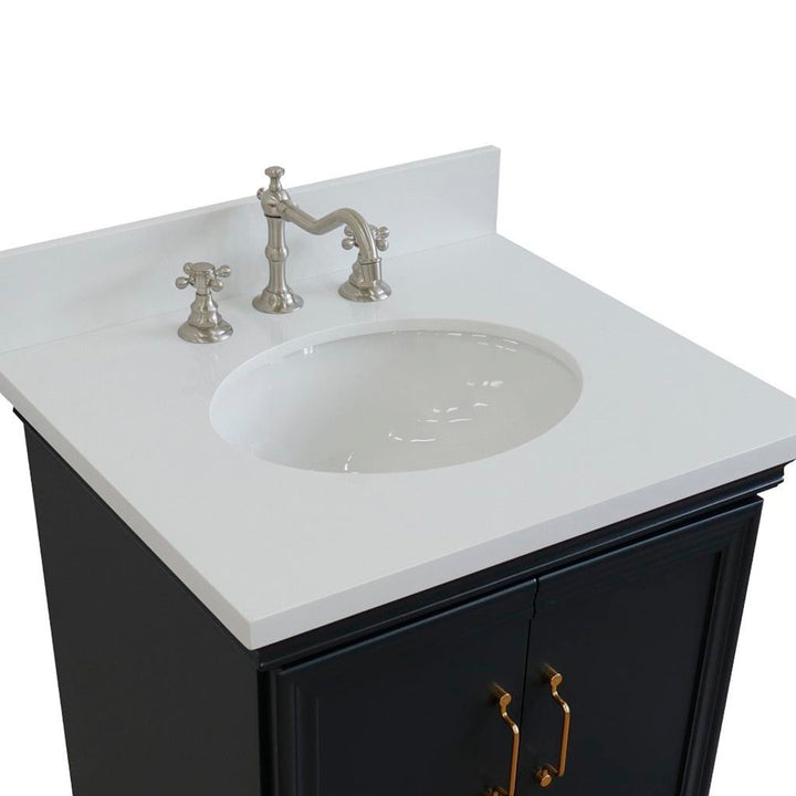 Bellaterra Home, Forli 25" Dark Gray Vanity, Oval Sink, White Quartz#top-options_white-quartz-top