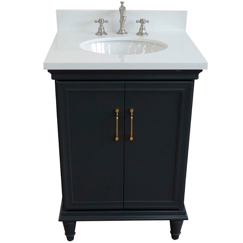 Bellaterra Home, Forli 25" Dark Gray Vanity, Oval Sink, White Quartz#top-options_white-quartz-top