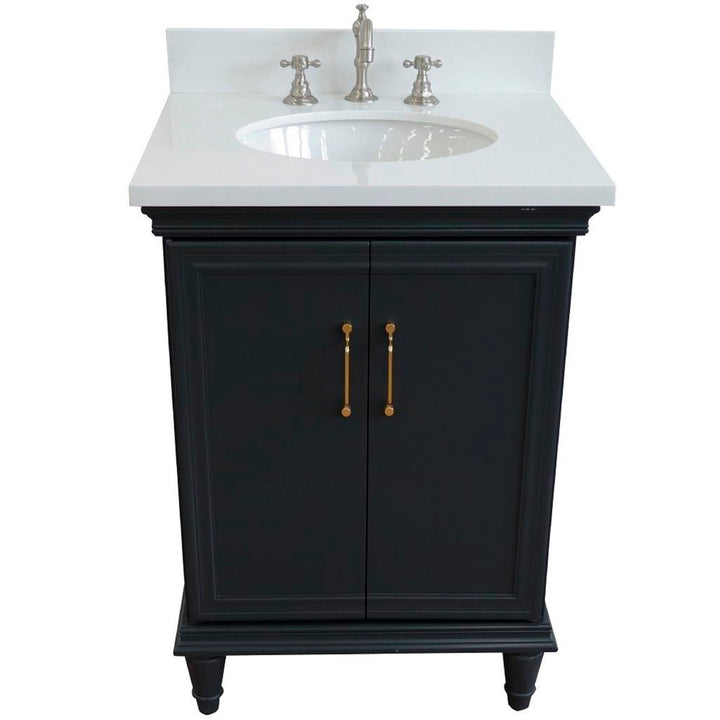 Bellaterra Home, Forli 25" Dark Gray Vanity, Oval Sink, White Quartz#top-options_white-quartz-top
