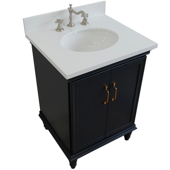 Bellaterra Home, Forli 25" Dark Gray Vanity, Oval Sink, White Quartz#top-options_white-quartz-top