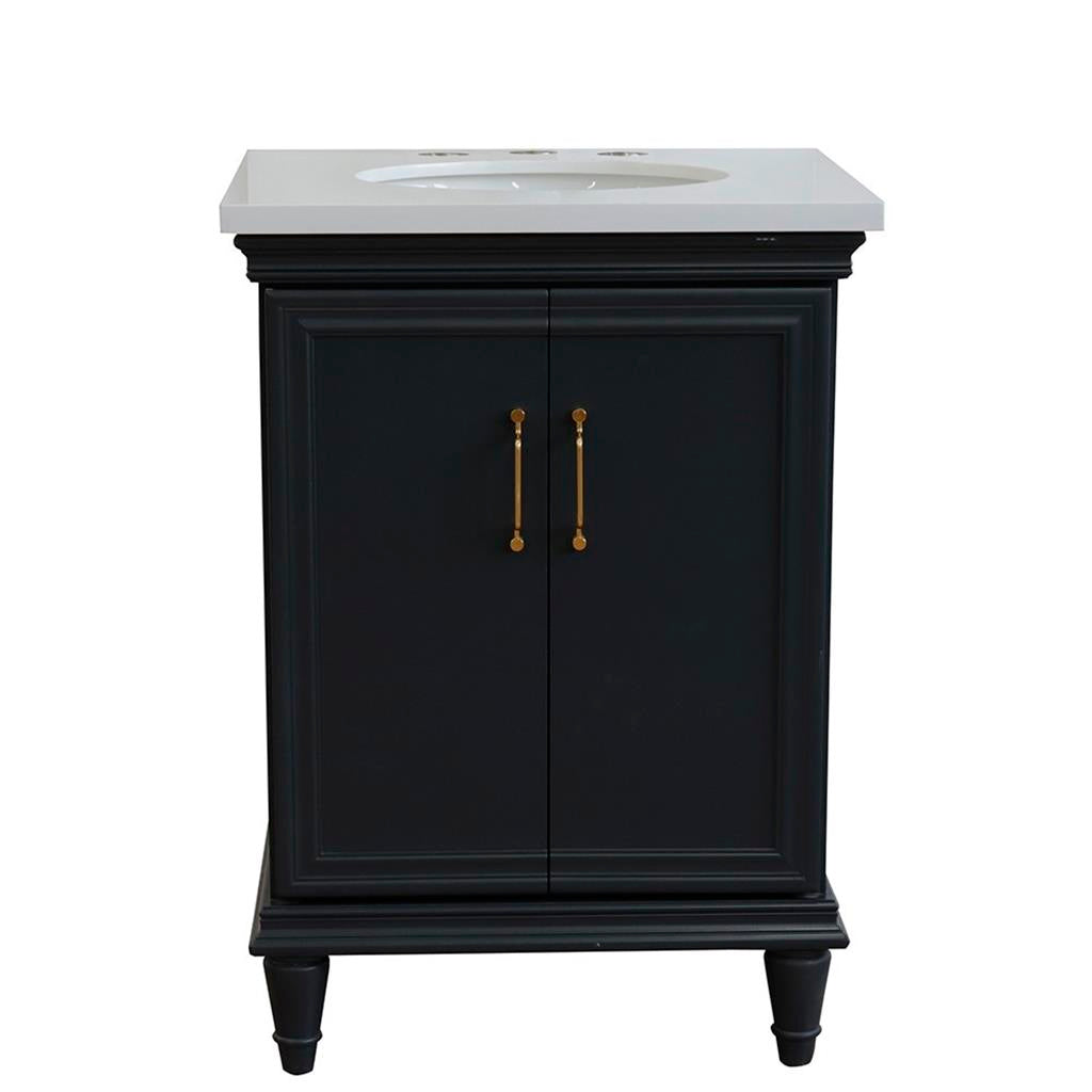 Bellaterra Home, Forli 25" Dark Gray Vanity, Oval Sink, White Quartz#top-options_white-quartz-top