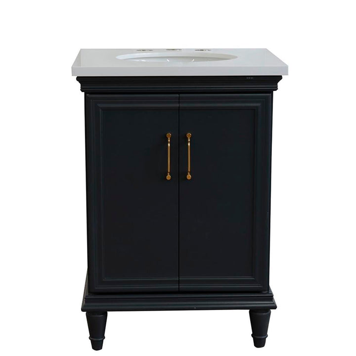 Bellaterra Home, Forli 25" Dark Gray Vanity, Oval Sink, White Quartz#top-options_white-quartz-top
