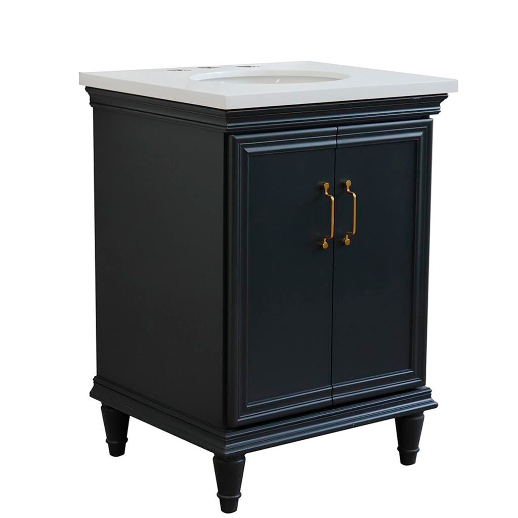 Bellaterra Home, Forli 25" Dark Gray Vanity, Oval Sink, White Quartz#top-options_white-quartz-top