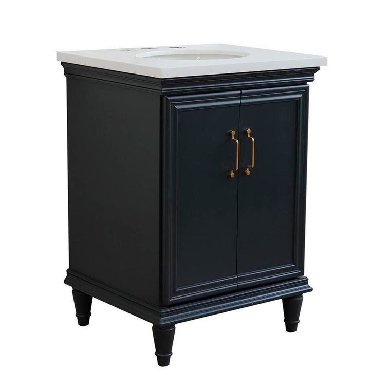 Bellaterra Home, Forli 25" Dark Gray Vanity, Oval Sink, White Quartz#top-options_white-quartz-top
