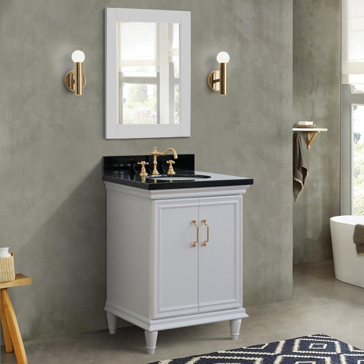 Bellaterra Home, Forli 25" White Vanity, Oval Sink, Black Galaxy Granite#top-options_black-galaxy-granite-top