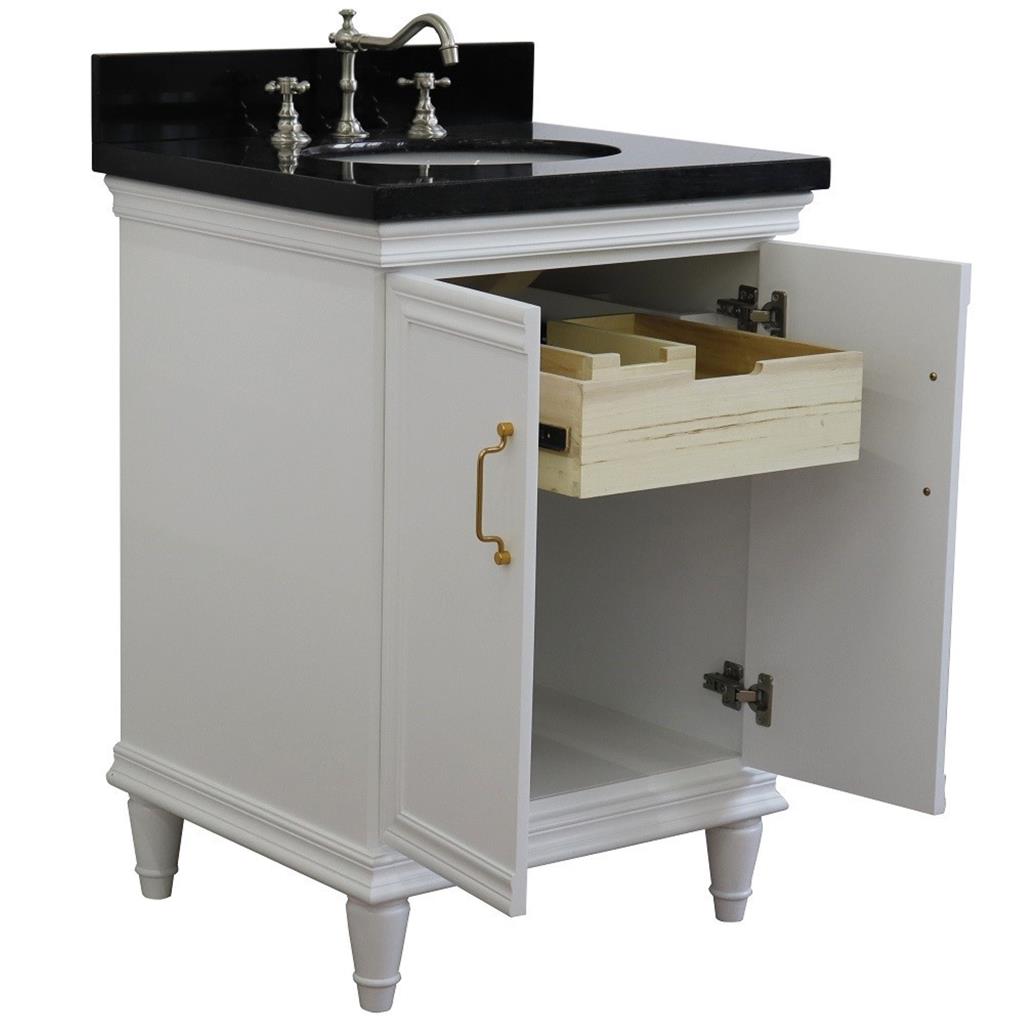 Bellaterra Home, Forli 25" White Vanity, Oval Sink, Black Galaxy Granite#top-options_black-galaxy-granite-top
