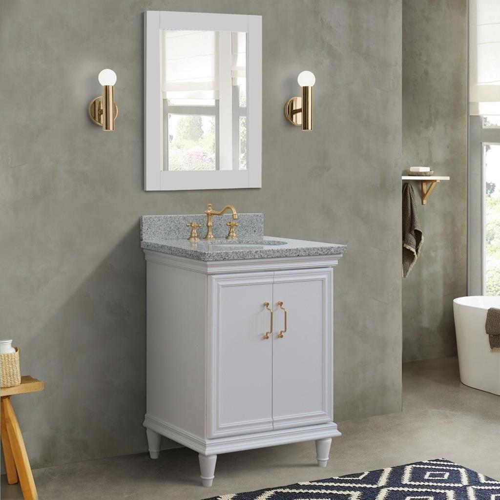 Bellaterra Home, Forli 25" White Vanity, Oval Sink, Gray Granite#top-options_gray-granite-top