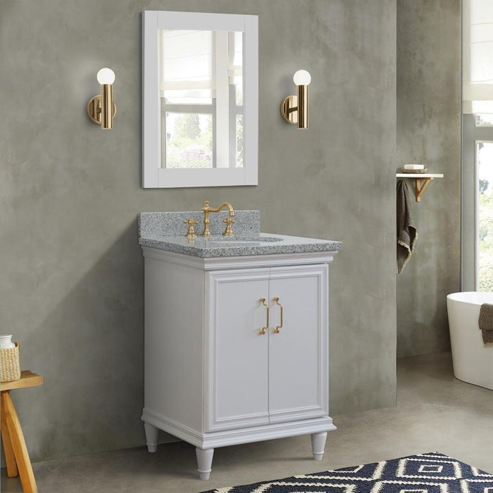 Bellaterra Home, Forli 25" White Vanity, Oval Sink, Gray Granite#top-options_gray-granite-top