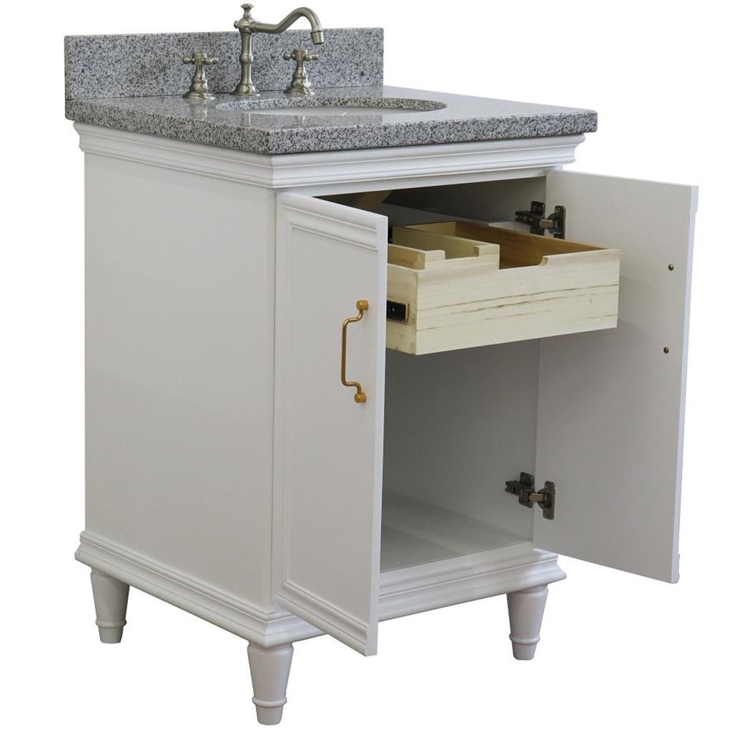 Bellaterra Home, Forli 25" White Vanity, Oval Sink, Gray Granite#top-options_gray-granite-top