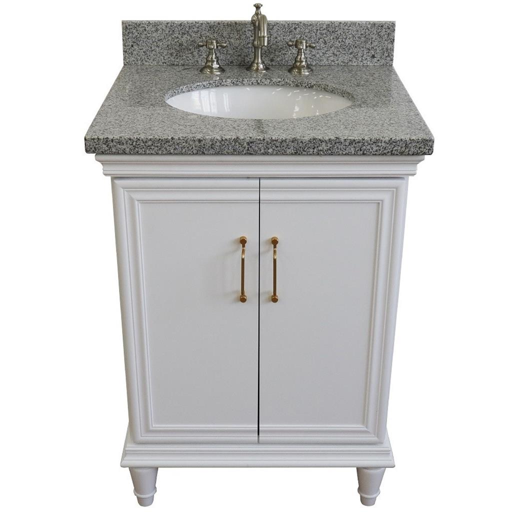 Bellaterra Home, Forli 25" White Vanity, Oval Sink, Gray Granite#top-options_gray-granite-top