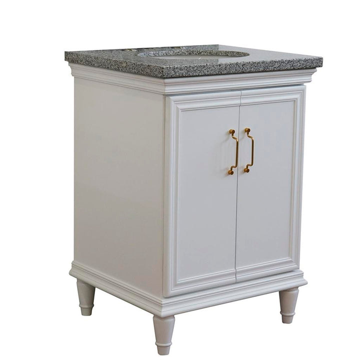 Bellaterra Home, Forli 25" White Vanity, Oval Sink, Gray Granite#top-options_gray-granite-top