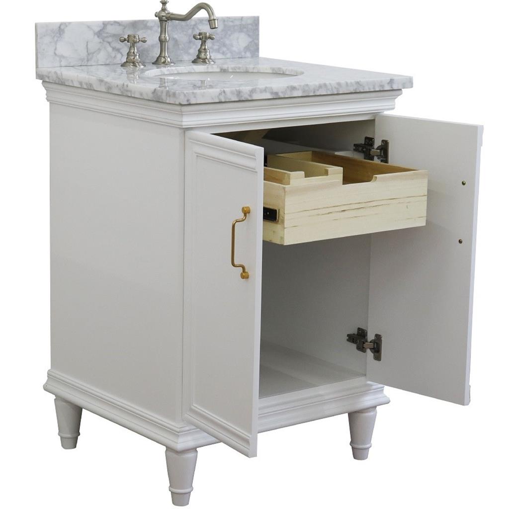 Bellaterra Home, Forli 25" White Vanity, Oval Sink, White Carrara Marble#top-options_white-carrara-marble-top