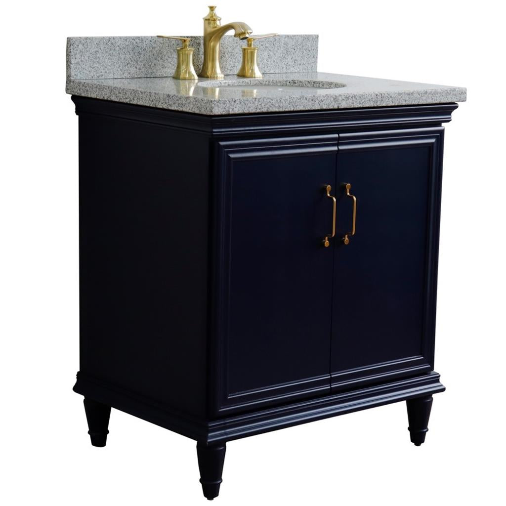 Bellaterra Home, Forli 31" Blue Vanity, Oval Sink, Gray Granite#top-options_gray-granite-top