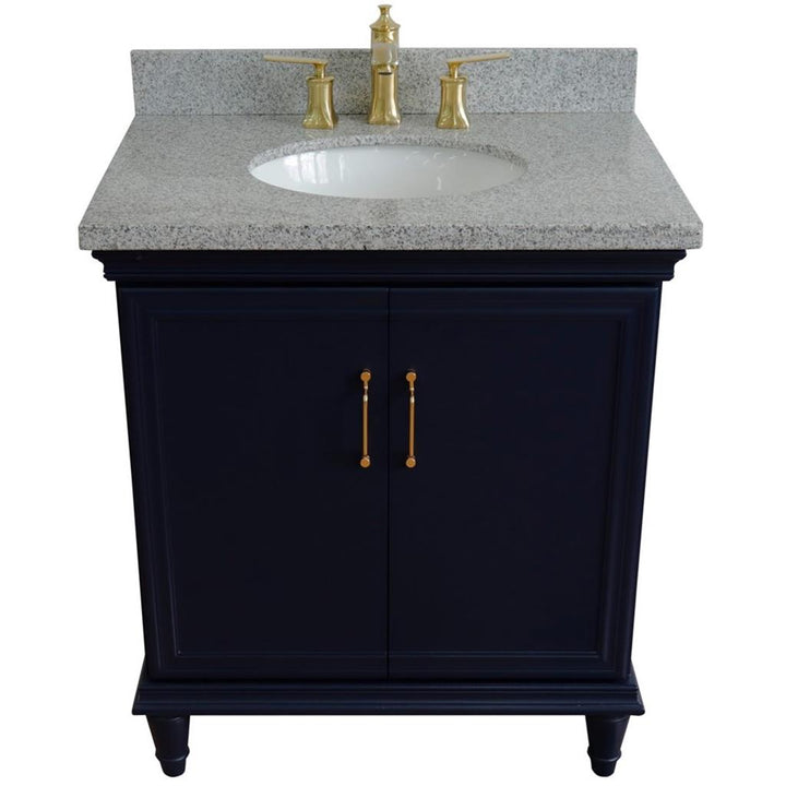 Bellaterra Home, Forli 31" Blue Vanity, Oval Sink, Gray Granite#top-options_gray-granite-top