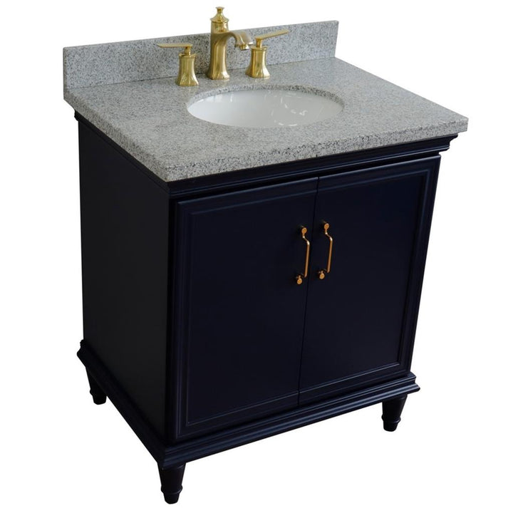 Bellaterra Home, Forli 31" Blue Vanity, Oval Sink, Gray Granite#top-options_gray-granite-top